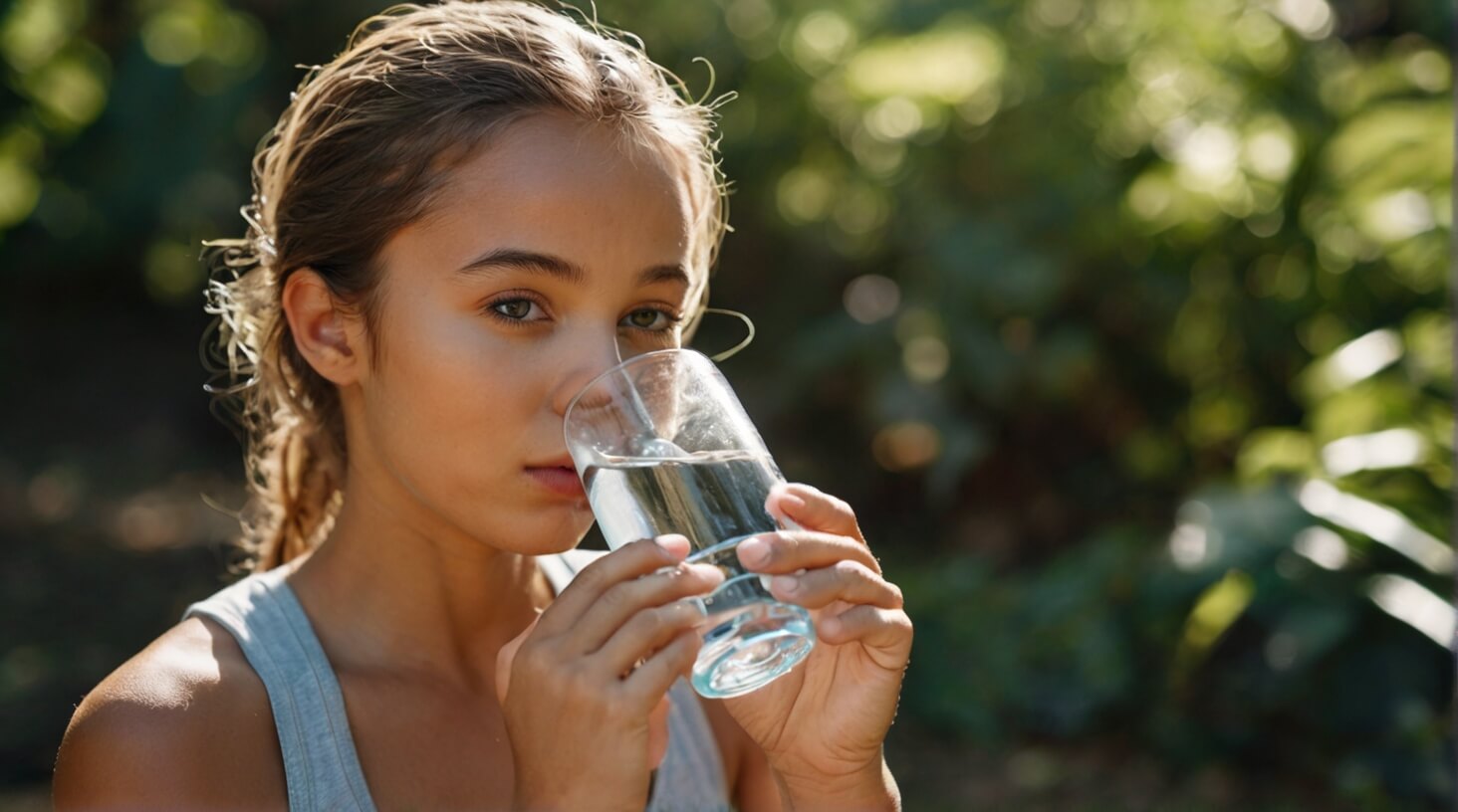 Image of a person drinking water with a focus on promoting hydration for immune support