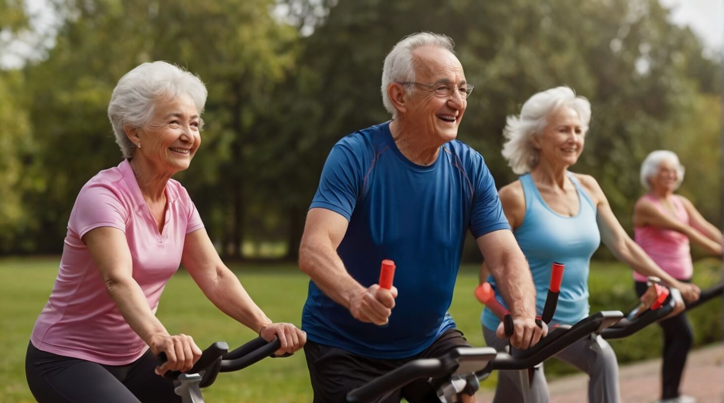 Image featuring older adults engaging in exercise, showcasing the physical, mental, and emotional benefits of staying active in later life.