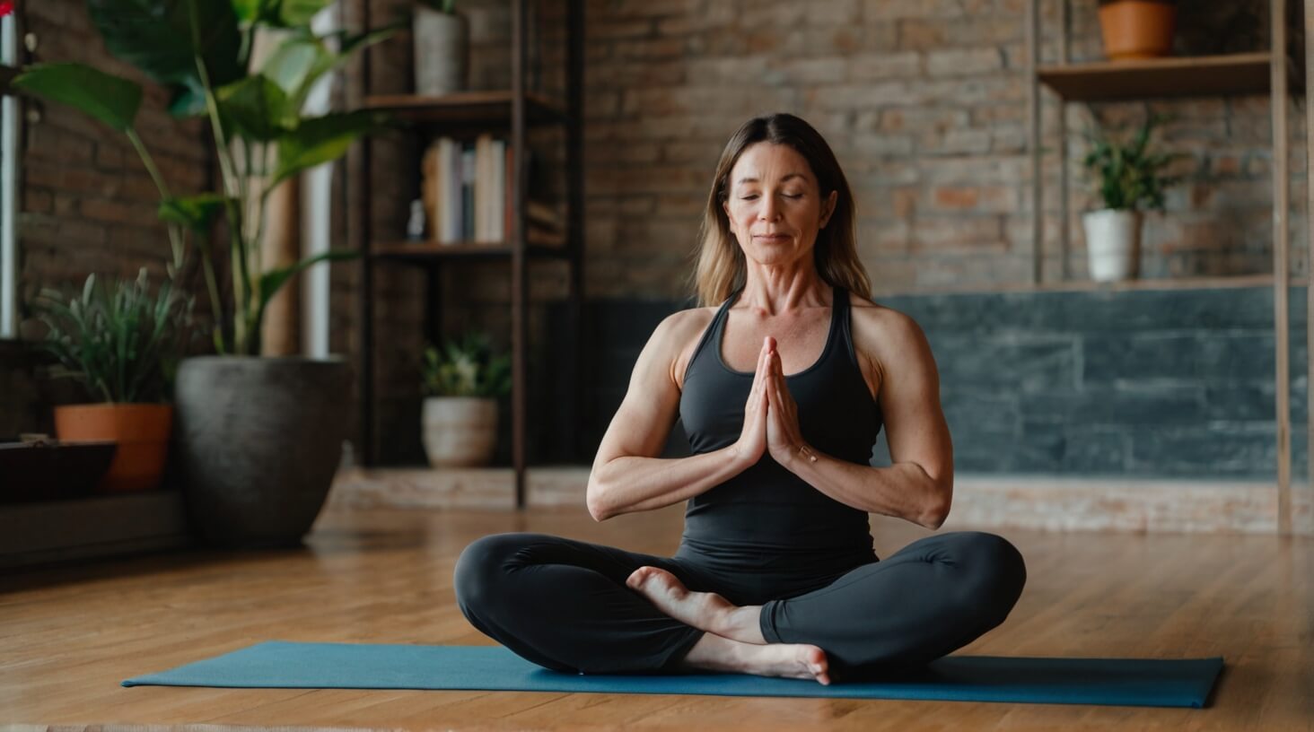 Image showing a serene yoga practitioner in a meditative pose, representing the connection between yoga practice and hormonal balance.
