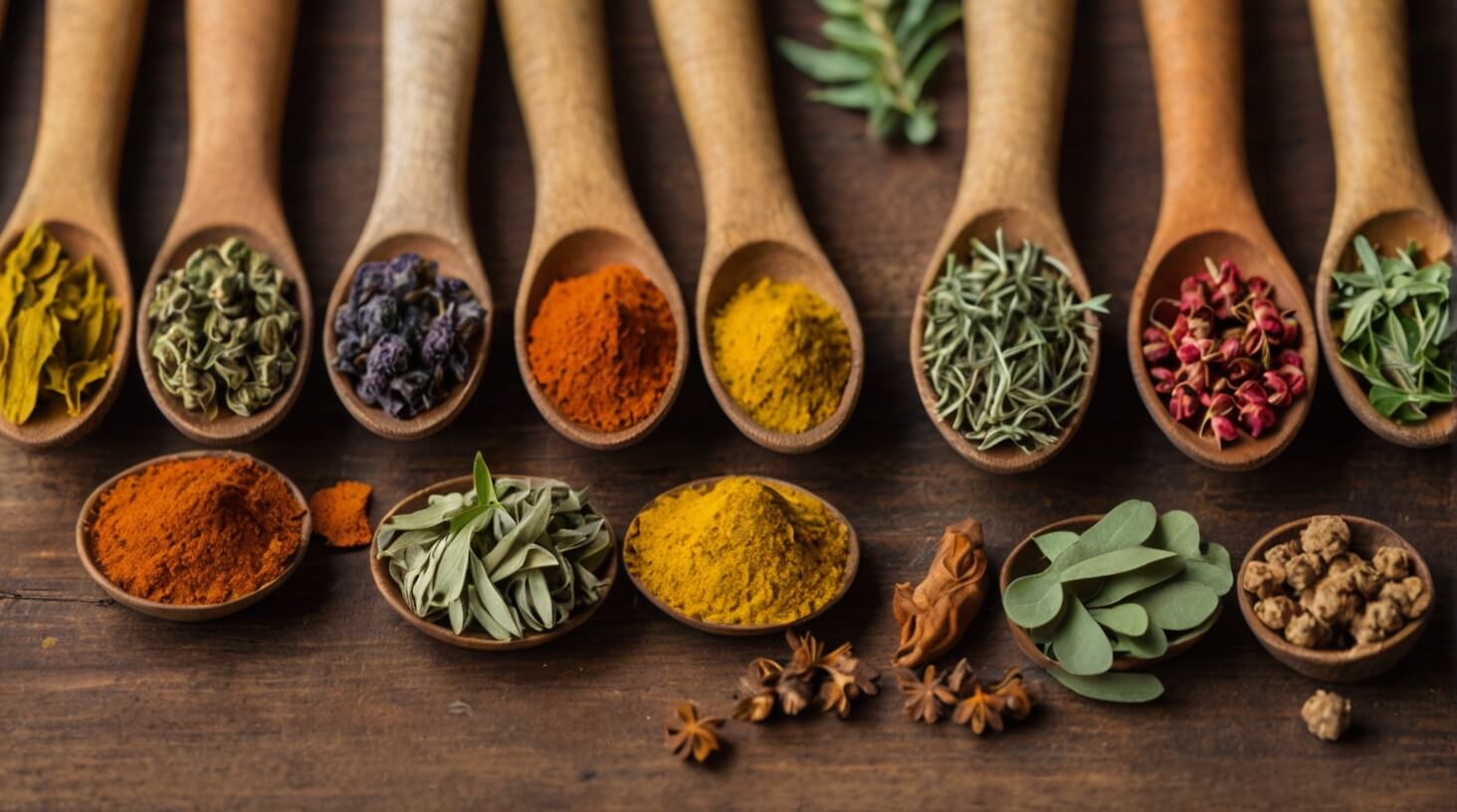 Image of various herbs and spices symbolizing the concept of balancing immunity through diverse herbal remedies.