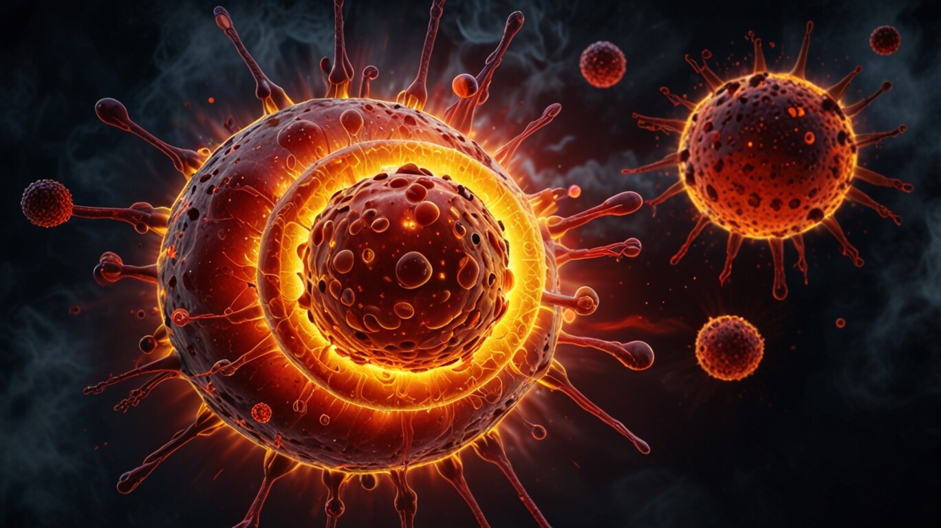 Diagram illustrating the immune response and the effects of chronic inflammation, highlighting cellular processes and long-term health impacts.