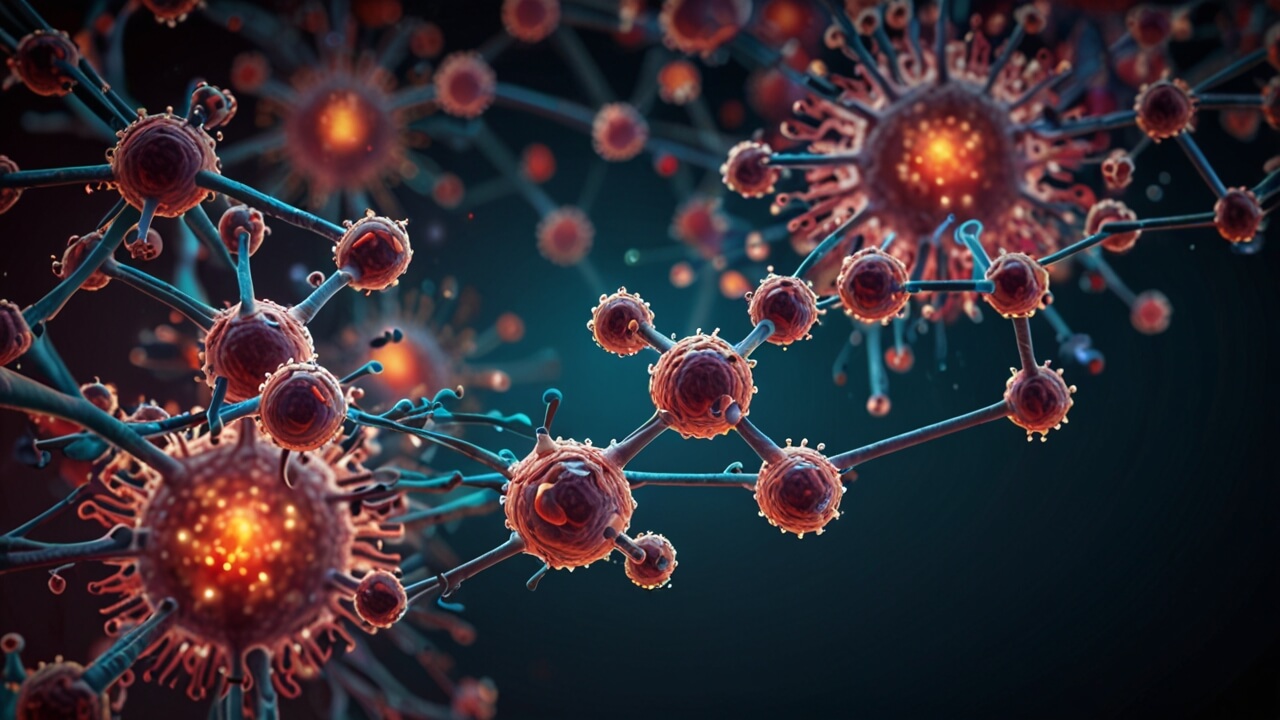 Image showing a laboratory setting with researchers studying viral enzymatic activity inhibition through scientific instruments and chemical compounds.