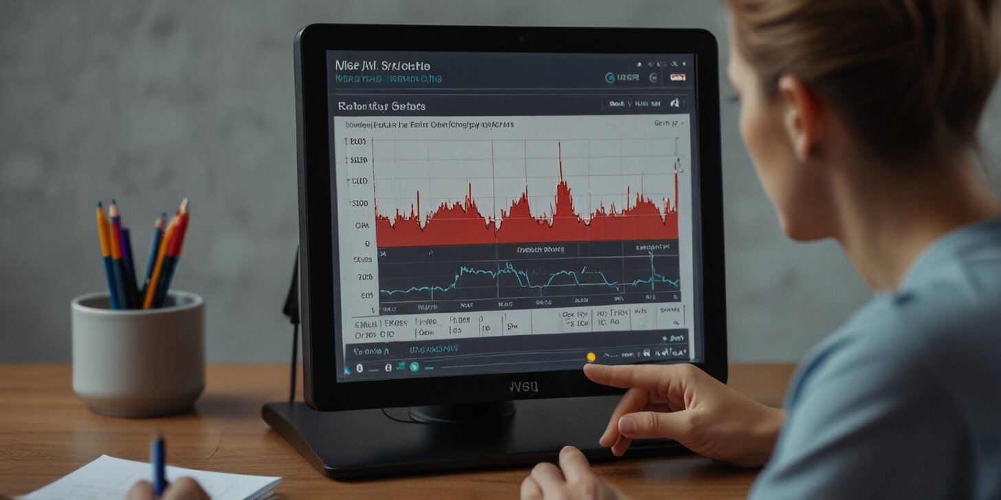 Graphic showing a person tracking symptoms and progress on a digital device.